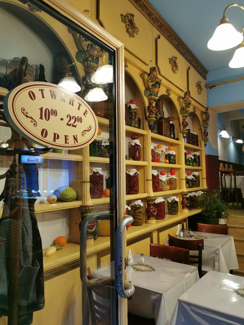 Shelves with pickles in Polakowski restaurant